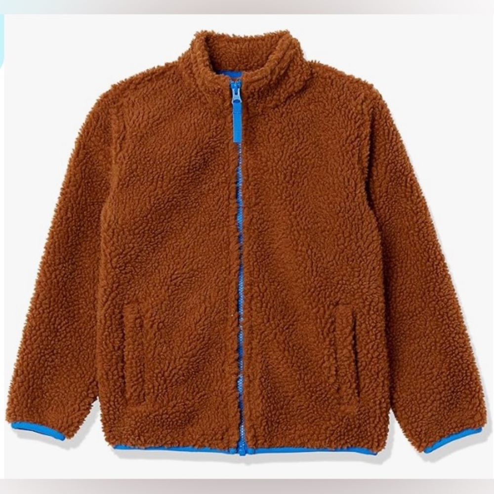 Amazon Essentials Kids Polar Fleece Brown Lined Sherpa Full Zip Size L New